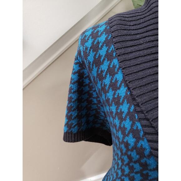 Style & Co. Women's Blue Knit Houndstooth Short Sleeve V Neck Sweater Dress XL - Picture 3 of 15